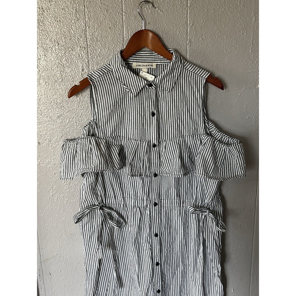 Harlow & Rose Blue White Midi Nautical Striped Dress Size M Beach Boat NWT - Picture 2 of 6